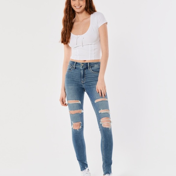 HOLLISTER•Midrise super skinny ripped stretch jeans 5R/27 NWT - Picture 1 of 7